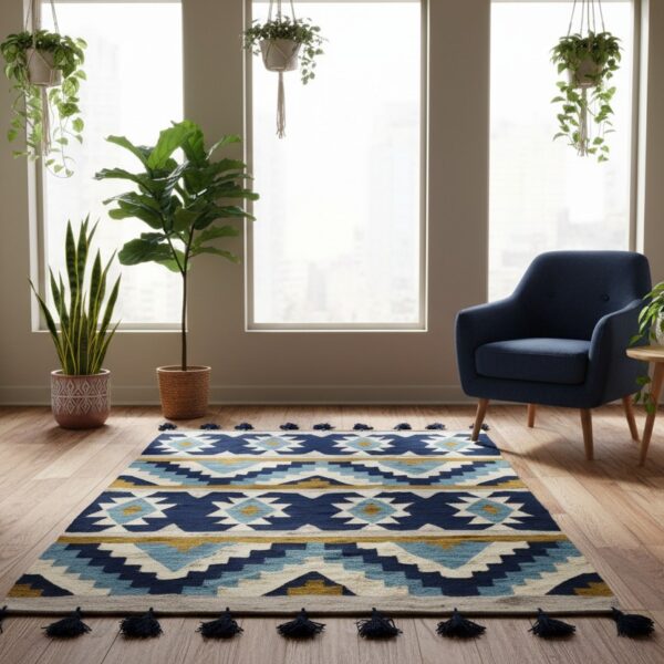blue atlas | handwoven kilim rug – 80% wool, 20% cotton 150 cm x 200 cm – traditional egyptian craftsmanship